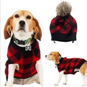 NWT Bundle Hat & Sweater Buffalo Plaid dog L